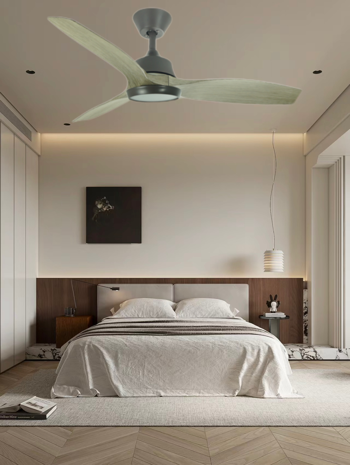 ventilador LED regulable de madera maciza