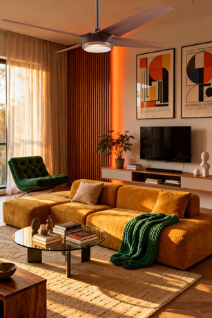 Room inspo! [Warm Modern Living Room Bathed in Golden Hour Light].png